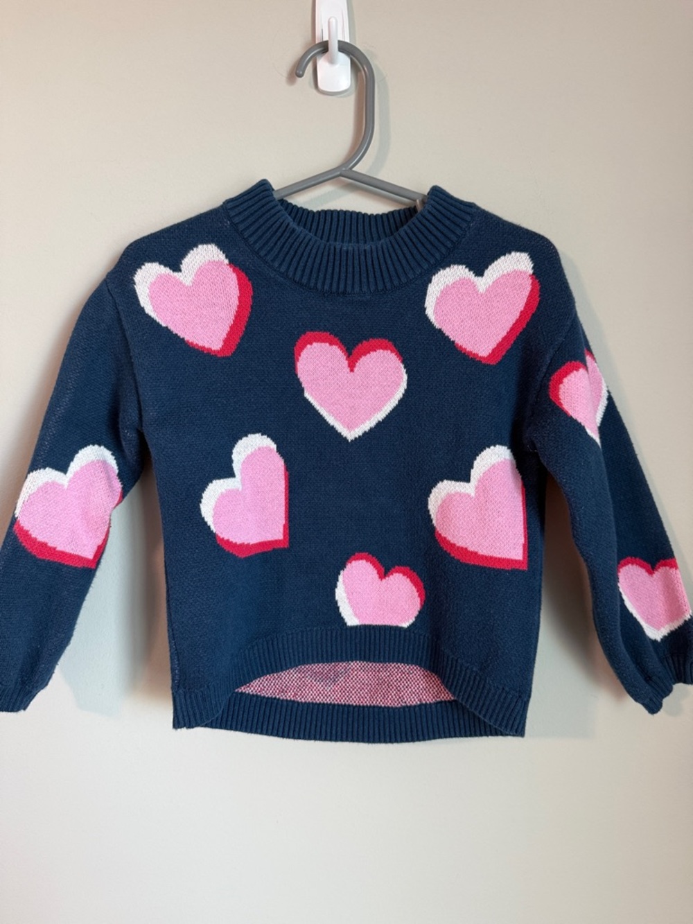 Old Navy Navy Sweater with Pink and White Hearts